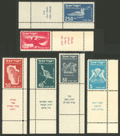 ISRAEL: Yvert 1/6, 1950 Birds, Cmpl. Set Of 6 MNH Values, With Complete Tabs, Very Fine Quality, Catalog Value Euros 550 - Andere & Zonder Classificatie