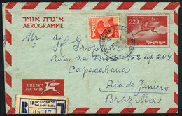 ISRAEL: Aerogram Sent By Registered Mail From Tel Aviv To Brazil On 23/OC/1956, Minor Defects, Low Start! - Brieven En Documenten