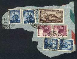 ITALY: Sc.518, 1949 100L. Repubblica Romana, Used On Fragment Along Other Values, VF Quality! - Unclassified