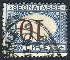 ITALY: Postage Dues Yv.18A, 10L. Blue And Dark Chestnut With INVERTED FIGURE Variety, Used, VF, Rare. Catalog Value Euro - Unclassified