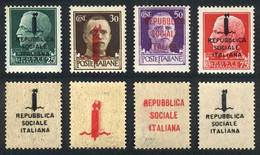 ITALY - REPUBBLICA SOCIALE: Sassone 491k + 492k + 493l + 494l, Double Overprints, One On Back. In The 2 Higher Values Th - Other & Unclassified