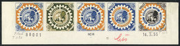 MONACO: Yv.440, 1955 Rotary, Imperf Strip Of 5, COLOR PROOFS, VF! - Autres & Non Classés