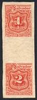 EL SALVADOR: Yv.9 + 10, Printed "se-tenant" In A Vertical Gutter Pair, Imperforate, VF!" - El Salvador