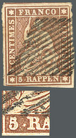 SWITZERLAND: Sc.24, 1855/7 5R. Yellow-chestnut, With VARIETY: Spot Between "5" And "R", VF Quality!" - Other & Unclassified