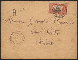 TUNISIA: Registered Cover Sent From "Tunis - Agence Urbane A" To Brazil On 17/DE/1921, Franked With 1Fr. (Sc.52) Alone,  - Tunesien (1956-...)