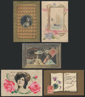 WORLDWIDE: ARTISTIC: 10 Old Spectacular Special PCs, With Unusual Materials, Embossed, Velvet, Plastic, Fabric, Etc., Ge - Sonstige & Ohne Zuordnung