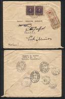 VENEZUELA: Registered Cover Sent From Caracas To Ouro Preto (Brazil) In JUL/1922 And Redirected To Itajuhá, Franked With - Venezuela