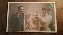 Thème Timbres - CPA Timbre De La Prudence, Poste D'amour, 10c - Timbres (représentations)