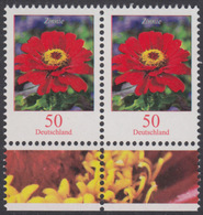 !a! GERMANY 2020 Mi. 3535 MNH Horiz.PAIR W/ Bottom Margins (b) - Flowers: Zinnia - Neufs