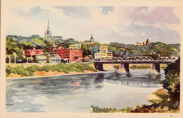 Sherbrooke Québec - Rivière Saint-François River - Pont Aylmer Bridge - Illustration Tom Smalley - Unused - 2 Scans - Sherbrooke