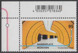 !a! GERMANY 2020 Mi. 3538 MNH SINGLE From Upper Left Corner - Subway Stations: Marienplatz, Munic - Neufs