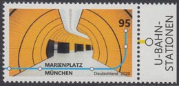!a! GERMANY 2020 Mi. 3538 MNH SINGLE W/ Right Margin (a) - Subway Stations: Marienplatz, Munic - Unused Stamps
