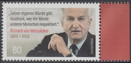 !a! GERMANY 2020 Mi. 3539 MNH SINGLE W/ Right Margins (a) - Richard Von Weizsäcker, Federal President - Unused Stamps