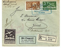 SUISSE Poste Aérienne Militaire 1925: LSC De Basel Pour Zürich Avec Les ZNr. F4, F6 , Vignette ''Basel Batterie'' B ä TB - Sonstige Dokumente