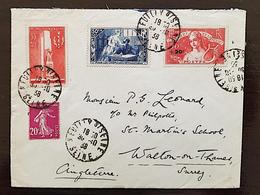 FRANCE Yvert N°307+327+395 Sur LETTRE Cachet  NEUILLY Pour Wallon On Thames 1938 (30/10/1938) - 1921-1960: Modern Period