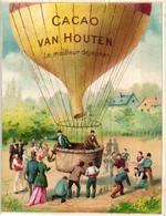 1 Big Tradecard  - Anno 1890 - Litho Chromo Van Houten Weesp Luftballon Balloon Cacao Chocolat VG Aviation Luftfahrt - Van Houten