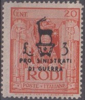 Egeo Occupazione Tedesca 1944 Pro Sinistrati Di Guerra 20c +3L SaN°128 MLH/* Vendere Scansione - Îles Ioniennes