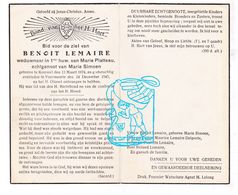DP Benoit Lemaire ° Kemmel Heuvelland 1874 † Voormezele Ieper 1945 X M. Platteau Xx M. Simoen / Delporte - Devotieprenten