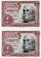 SPAIN 1 PESETA 1953 P-144a.1  UNC  CONSECUTIV SERIE P 1474738-9 - 1-2 Peseten