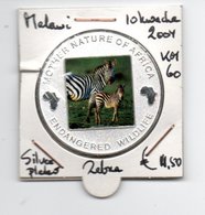 MALAWI 10 KWACHA 2004 PROOFLIKE SILVERPLATED COLOURED ENDANGERED WILDLIFE AFRICA ZEBRA'S - Malawi