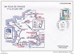 L4K055 France 1989  Cach. Com. 76e Tour De France Cycliste Paris Camps Elysées 23 07 1989/env. Ill. - Cycling