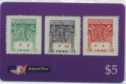 USA : AmeriVox : Série Timbres Fiscaux Téléphoniques : British Columbia Canada (sous Emballage - PIN Non-gratté) - Briefmarken & Münzen