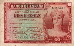 SPAIN 10 PESETAS 1935  P-86a.1  CIRC  SERIE 6685556 - 10 Pesetas