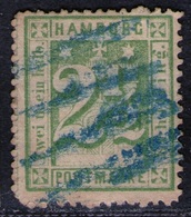 Blauer Strichstempel Auf 2 1/2 Shillinge Grün - Hamburg Nr. 14 I - Hamburg