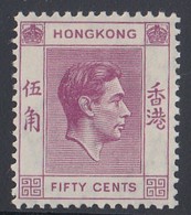 HONG KONG KGVI  1938-52 50C SG 153  MLH - Ongebruikt