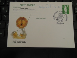 DEDICACE LOYS...  ESCRIMEUR CHAMPIONNAT DU MONDE LYON 1990 HALL TONY GARNIER ENTIER POSTAL PRIVE - Escrime