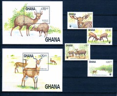 Ghana 1984 MiNr. 1060 - 1065 (Block 111 - 112) Animals WWF Bongo 4v + 2 S\sh MNH** 30 € - Nuevos