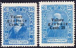 FIUME - RIJEKA - SOPREST. VALORE Globale Azzurro+CELESTE - Sa. 103+103a - **MNH - 1920 -CV. 280e - Fiume