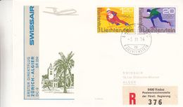 Liechtenstein - Lettre Recom De 1976 - Oblit Vaduz - 1er Vol Zürich Algier - Ski - Jeux Olympiques - Patinage De Vitesse - Storia Postale