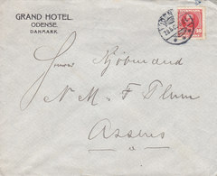 GRAND HOTEL Brotype Ia ODENSE 1909 Cover Brief ASSENS (Arr.) 10 Øre Fr. VIII. - Covers & Documents