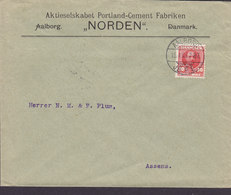 Denmark Portland-Cement Fabriken 'NORDEN' Brotype Ia AALBORG JB. P. E. 1908 Cover Brief ASSENS (Arr.) 10 Øre Fr. VIII. - Storia Postale