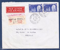 = Enveloppe Fort De France Martinique 2.10.51 Bordeaux 2 Timbres N°842 Avec étiquette Recommandée - Briefe U. Dokumente