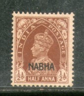 India Nabha State 1942 ½An Brown KG VI Postage Stamp SG 96 / Sc 88 Cat. $100 MINT # 78 - Nabha