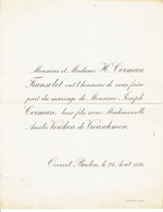 1891 OVEROET-BAELEN Faire Part De Mariage De Mademoiselle Amélie VERCKEN De VREUSCHMEN Et Monsieur Joseph CORMAN - Hochzeit