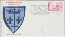 France Porte Hélicoptéres Jeanne D'Arc Avec Timbre église Jeanne D'Arc Rouen 1979 - Correo Naval