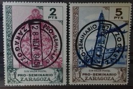 ESPAGNE 2 VIGNETTES OBLITEREES PRO-SEMINARIO ZARAGOZA 28 Nov. 1945 Et 24 Déc. 1945 - Cinderellas