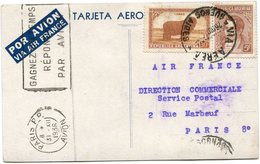 ARGENTINE CARTE POSTALE PAR AVION AIR FRANCE DEPART BUENOS AIRES 29 DIC 37 ARGENTINA POUR LA FRANCE - Airmail