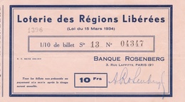 Billet De LOTERIE NATIONALE De 1934 De La Banque ROSENBERG 3 Rue Laffitte Paris (9e) - Voir Description - Billetes De Lotería