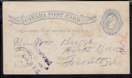 Canada - Carte Entier Postal One Cent De Guelph à Destination De Toronto 21 Mai 1884 - - 1860-1899 Reign Of Victoria