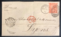 LETTRE Grande Bretagne 1870 N°32 (planche 11) De London Pour Lyon LO/OL + PD TTB - Brieven En Documenten