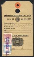 ARGENTINA: SILK Internal Tax: 10c. Card With Affixed Stamps Of 1P. And 70c., Excellent Quality, Very Rare! - Other & Unclassified