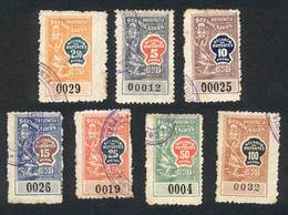 ARGENTINA: PROVINCE OF BUENOS AIRES: Recargo De Patentes, Year 1907, Complete Set Of 7 Revenue Stamps Between $2.50 And  - Autres & Non Classés
