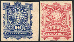 ARGENTINA: PROVINCE OF SAN LUIS: Year 1880, Complete Set Of 2 Values, Imperforate PROOFS Printed On Thick Card, Very Fin - Sonstige & Ohne Zuordnung