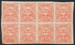 COLOMBIA: Timbre Nacional, 1889-1890 1P. Third Class, Block Of 8 Mint With Gum, Printed On Thin Translucent Paper, Excel - Colombie