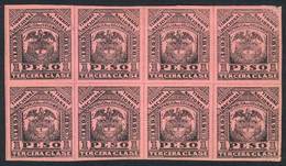 COLOMBIA: Timbre Nacional, 1895-1896 1P. Third Class, Block Of 8 Mint With Gum, Printed On Paper Of Unsurfaced Front, Bl - Colombia