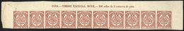 CUBA: TIMBRE MOVIL: 5c. Of 1897, Beautiful Strip Of 10, Top Part Of The Sheet With Inscription, Very Nice! - Altri & Non Classificati